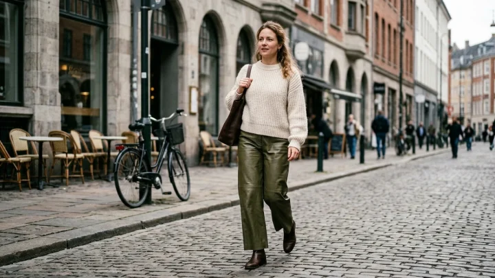 Frau trägt eine grüne Hose stilvoll kombiniert mit Blazer