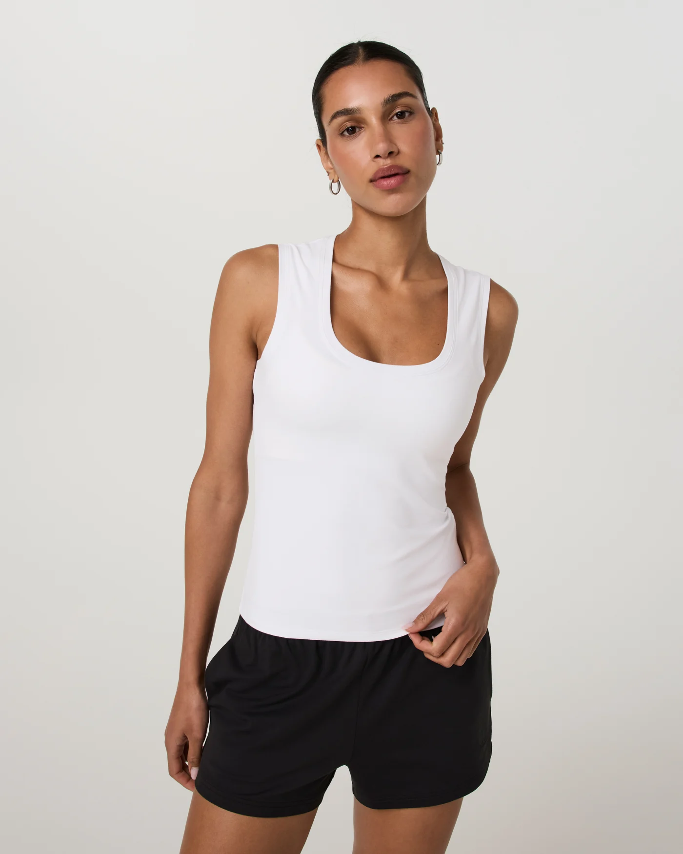 Halo Essential Scoop Tank Long - White Tonal - Xxs
